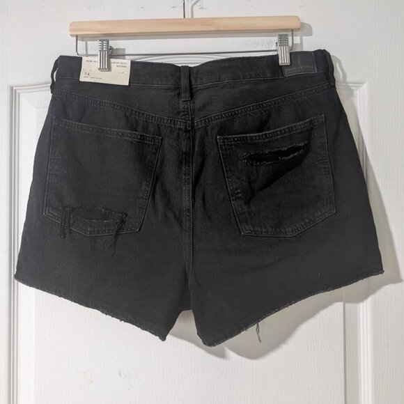NWT AE | Asymmetrical Waist Distressed Denim Mom Short in Black - Picture 5 of 15